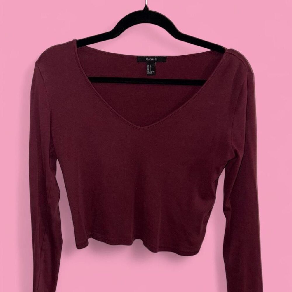 Forever-21 Women's Burgundy and Red Crop-top